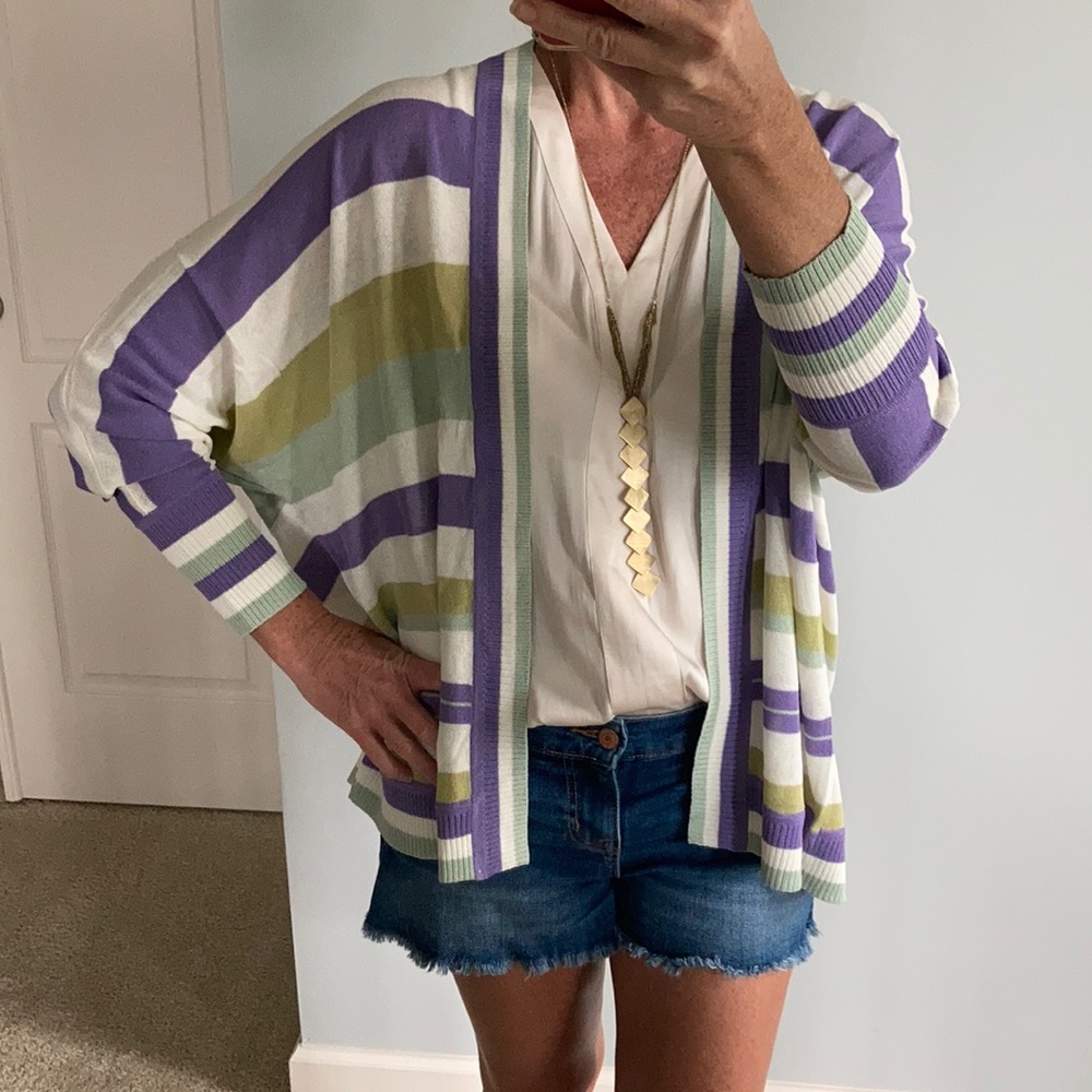 Striped Open Style Cardigan Sweater